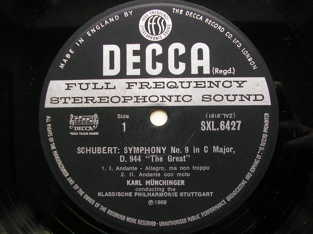 SXL 6427 SCHUBERT: SYMPHONY No. 9      MUNCHINGER / STUTTGART KLASSISCHE PHILHARMONIE     ED3