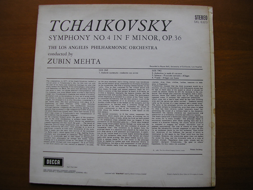 SXL 6323  TCHAIKOVSKY: SYMPHONY No. 4      MEHTA / LOS ANGELES PHILHARMONIC    ED2