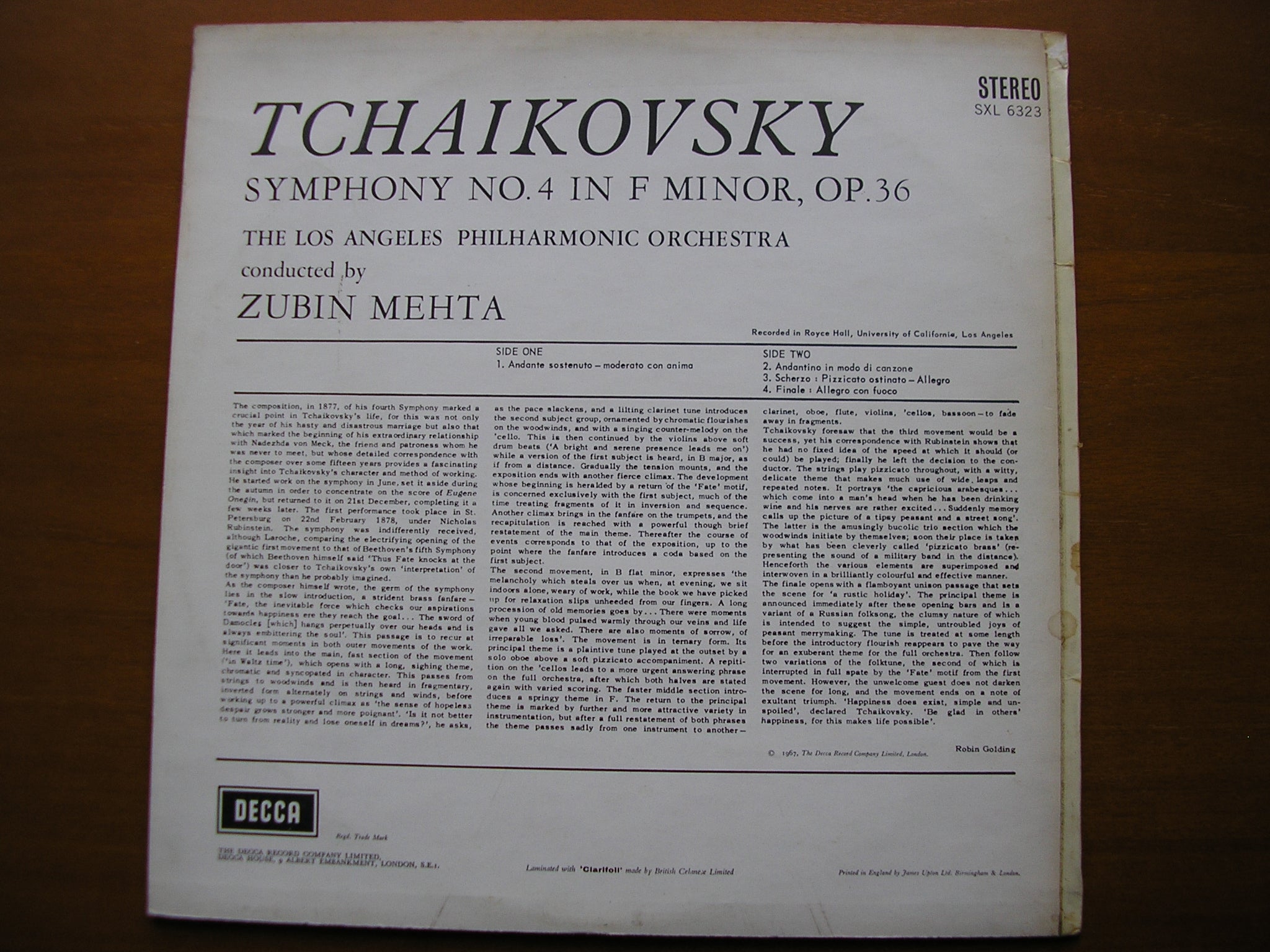 SXL 6323  TCHAIKOVSKY: SYMPHONY No. 4      MEHTA / LOS ANGELES PHILHARMONIC    ED2