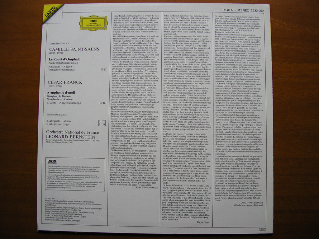 FRANCK: SYMHONY / SAINT-SAENS: LE ROUET d'OMPHALE       BERNSTEIN / FRENCH NATIONAL ORCHESTRA    2532 050