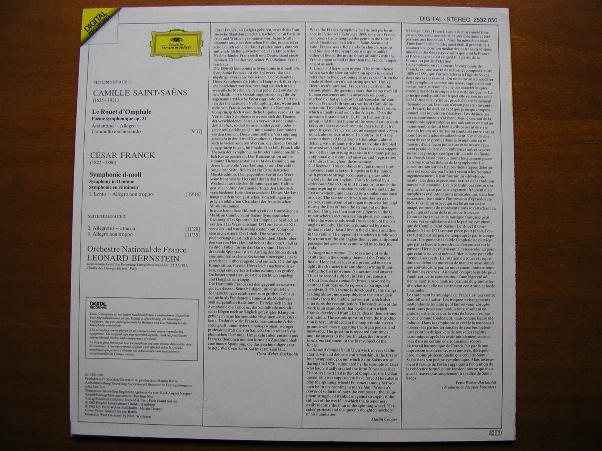 FRANCK: SYMHONY / SAINT-SAENS: LE ROUET d'OMPHALE       BERNSTEIN / FRENCH NATIONAL ORCHESTRA    2532 050