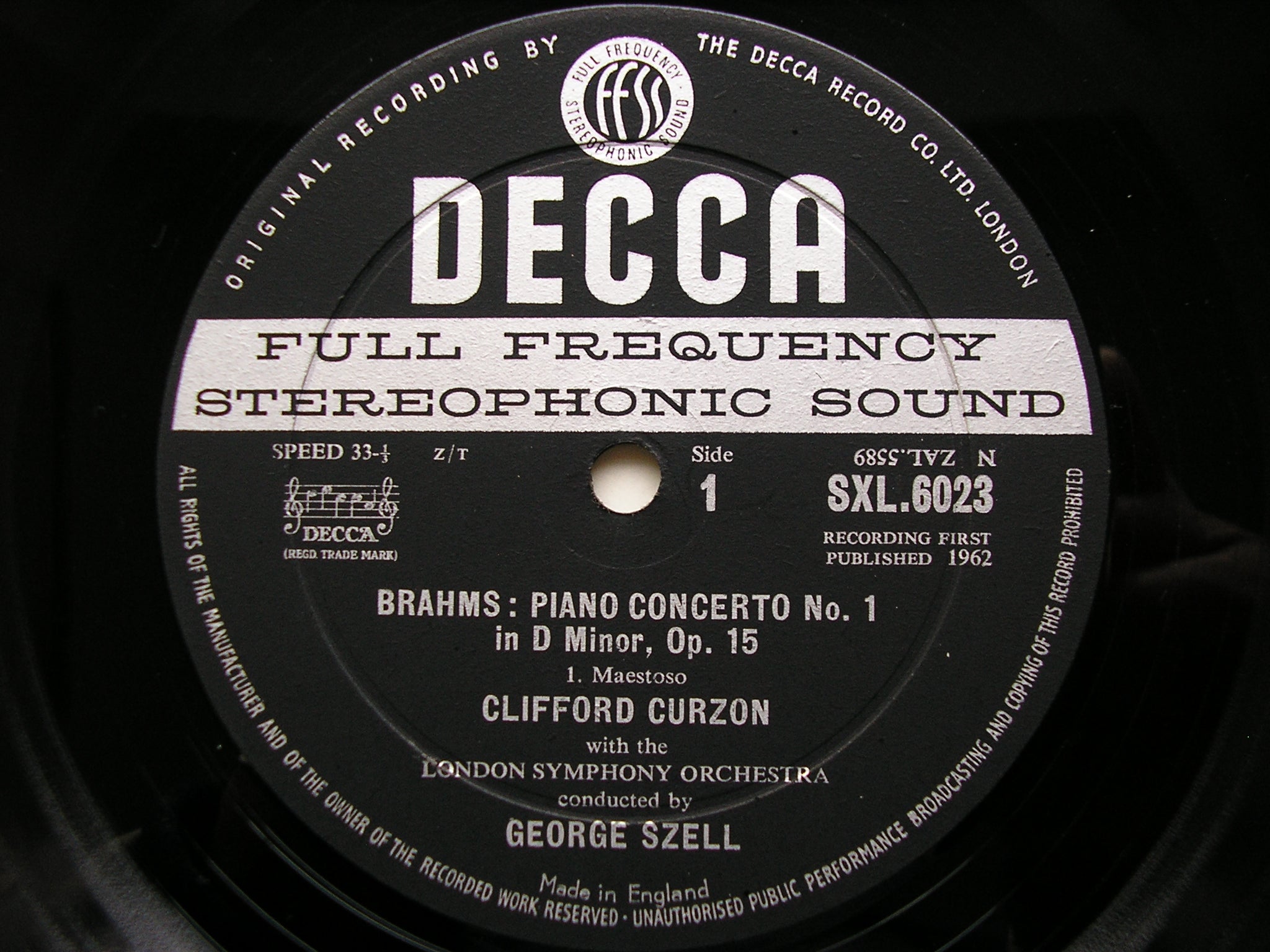 SXL 6023  BRAHMS: PIANO CONCERTO No. 1       CURZON / LONDON SYMPHONY / SZELL    ED1