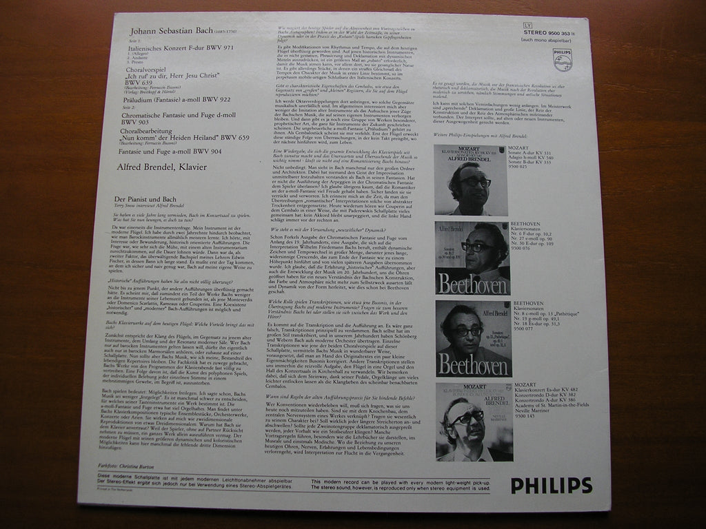 BACH: 'ITALIAN' CONCERTO / CHROMATIC FANTASY BWV 971 / PRELUDES   ALFRED BRENDEL    9500 353