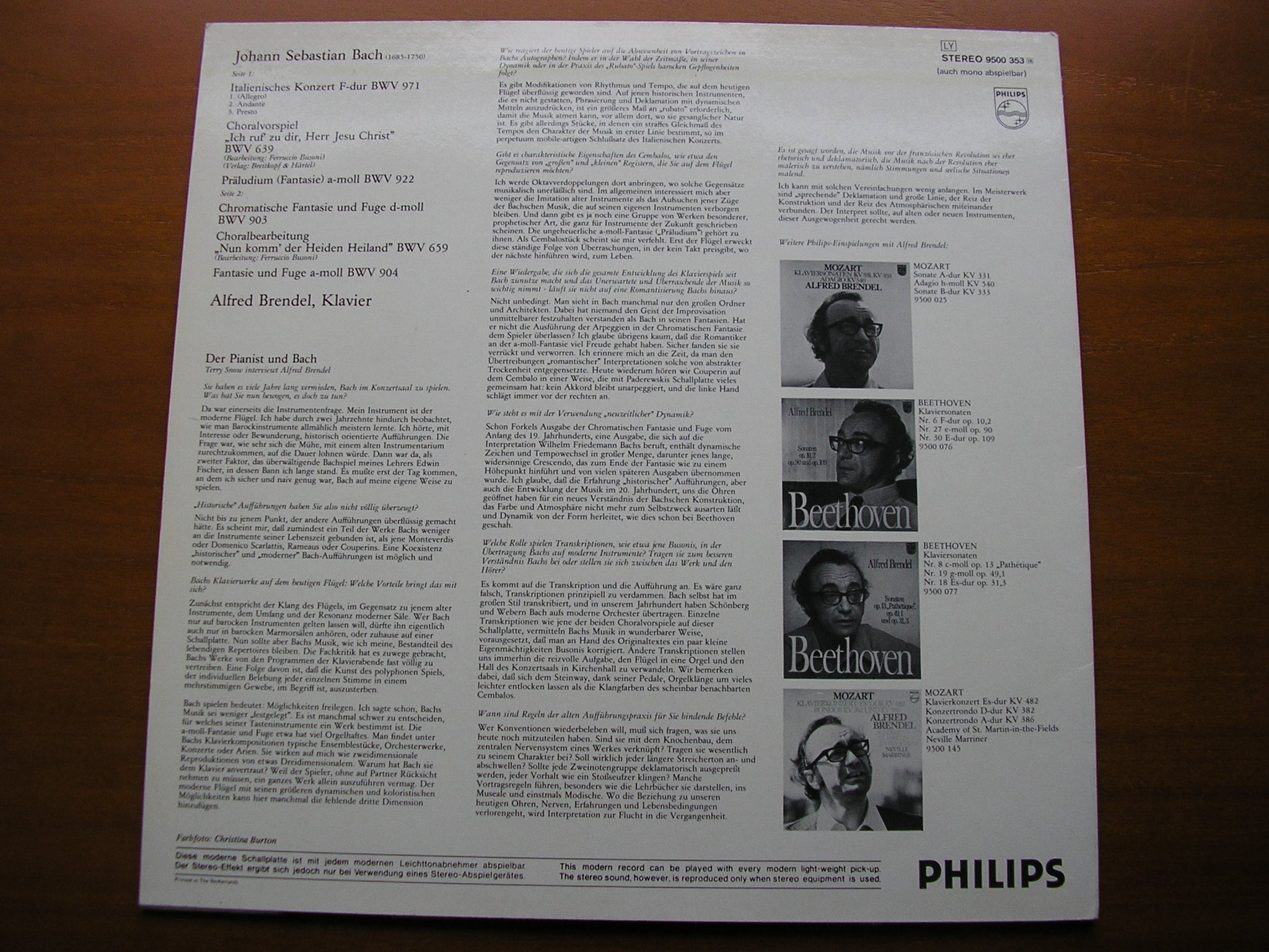 BACH: 'ITALIAN' CONCERTO / CHROMATIC FANTASY BWV 971 / PRELUDES   ALFRED BRENDEL    9500 353