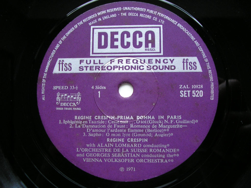 PRIMA DONNA IN PARIS: OPERA & OPERETTA ARIAS      REGINE CRESPIN / SRO / LOMBARD / VVO / SEBASTIAN     2LP      SET 520-1