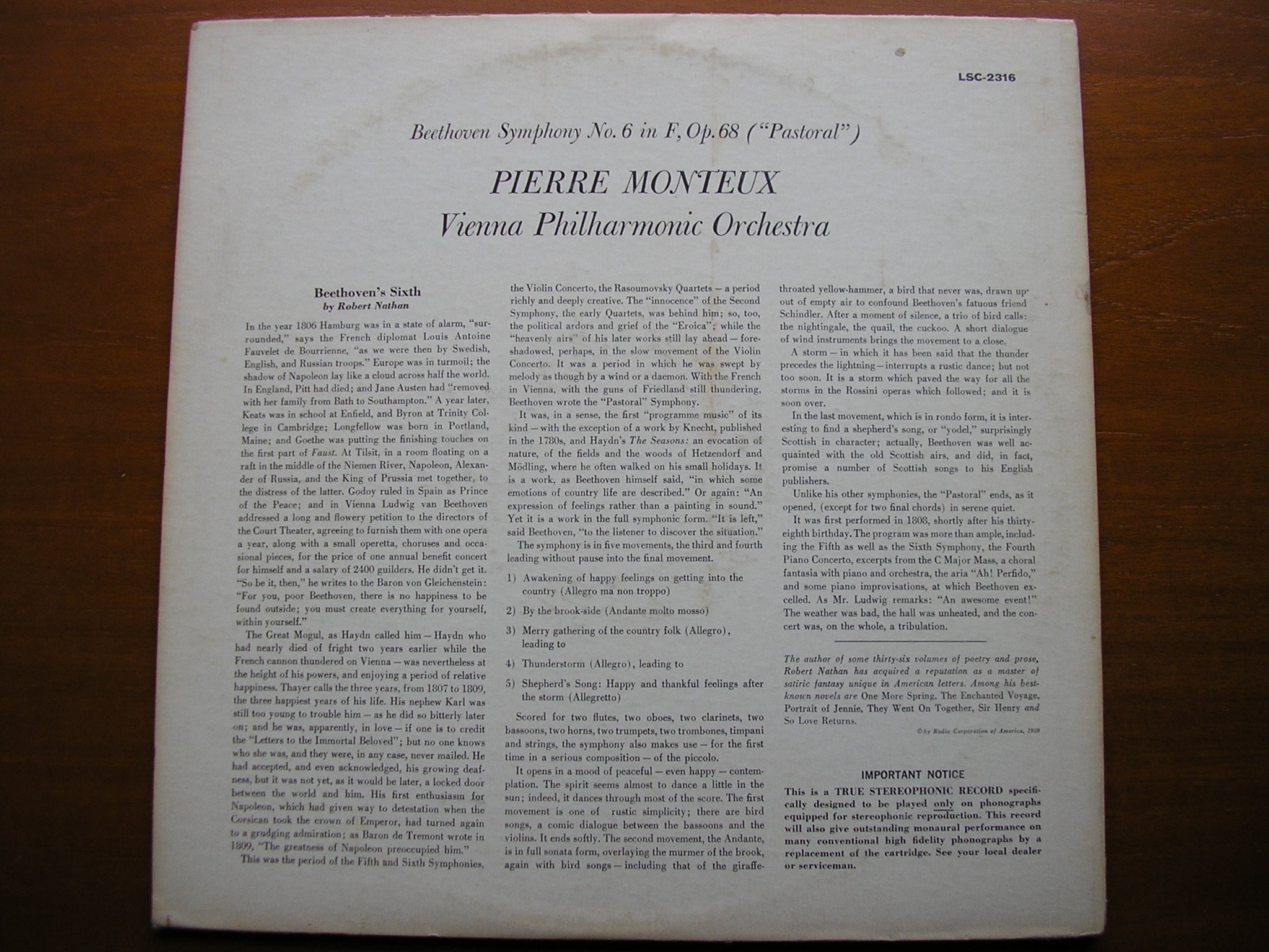 BEETHOVEN: SYMPHONY No. 6 'Pastoral'    MONTEUX / VIENNA PHILHARMONIC    LSC 2316