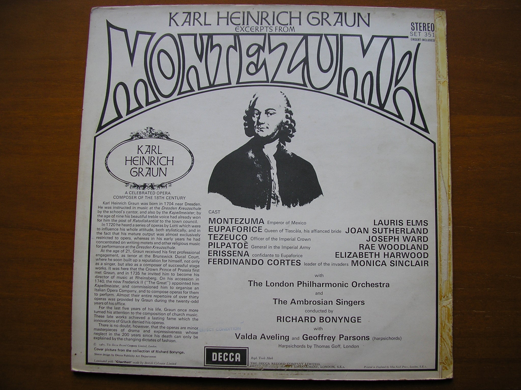 GRAUN: MONTEZUMA (1755)   excerpts     SOLOISTS / LONDON PHILHARMONIC / BONYNGE     SET 351