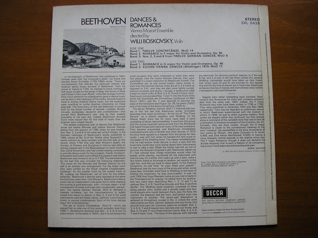 SXL 6436 BEETHOVEN: DANCES & ROMANCES     BOSKOVSKY / VIENNA MOZART ENSEMBLE    ED3