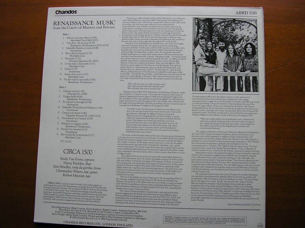 RENAISSANCE MUSIC FROM THE COURTS OF MANTUA & FERRARA      CIRCA 1500    ABRD 1110