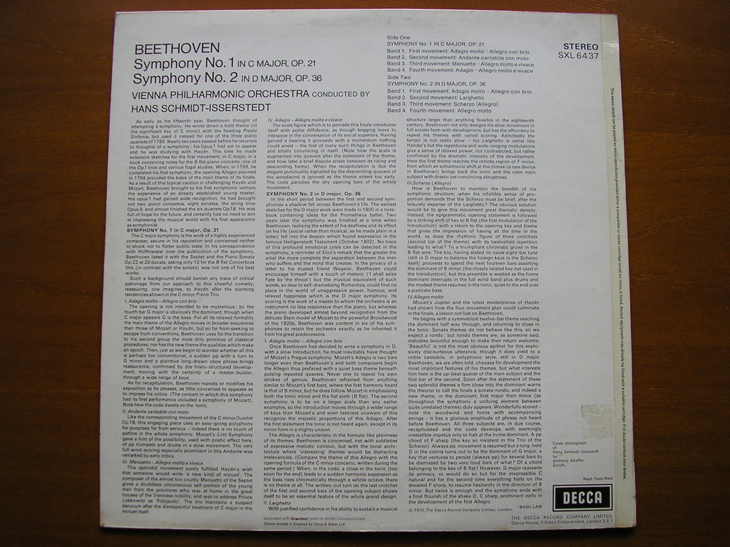 SXL 6437 BEETHOVEN: SYMPHONIES Nos. 1 & 2      SCHMIDT-ISSERSTEDT / VIENNA PHILHARMONIC      ED3