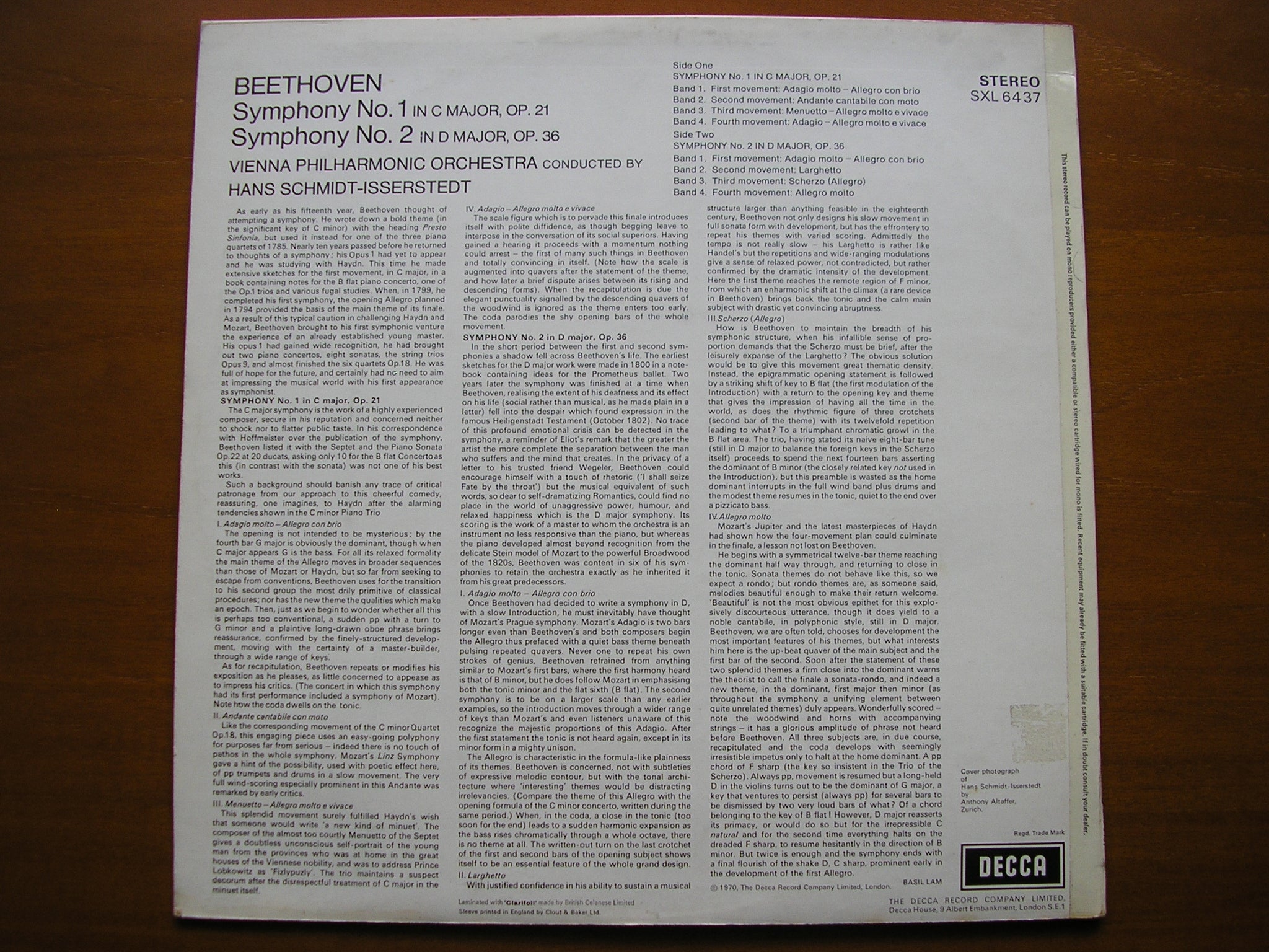 SXL 6437 BEETHOVEN: SYMPHONIES Nos. 1 & 2      SCHMIDT-ISSERSTEDT / VIENNA PHILHARMONIC      ED3