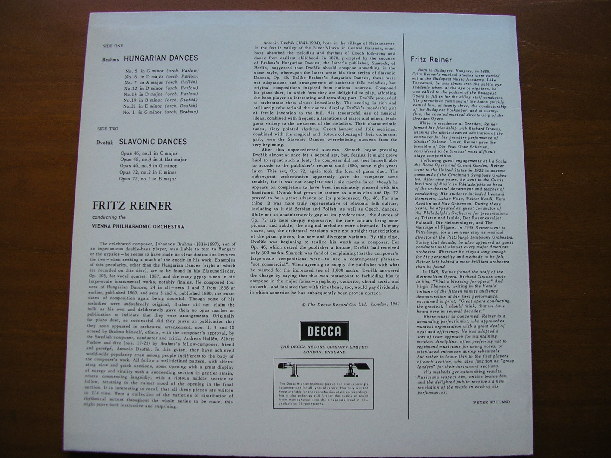 SXL 2249 BRAHMS: HUNGARIAN DANCES / DVORAK: SLAVONIC DANCES REINER / VIENNA PHILHARMONIC
