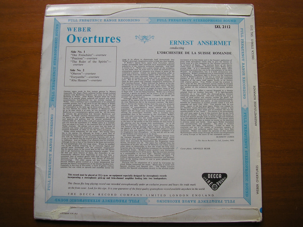 SXL 2112 WEBER: SIX OVERTURES ANSERMET / SUISSE ROMANDE