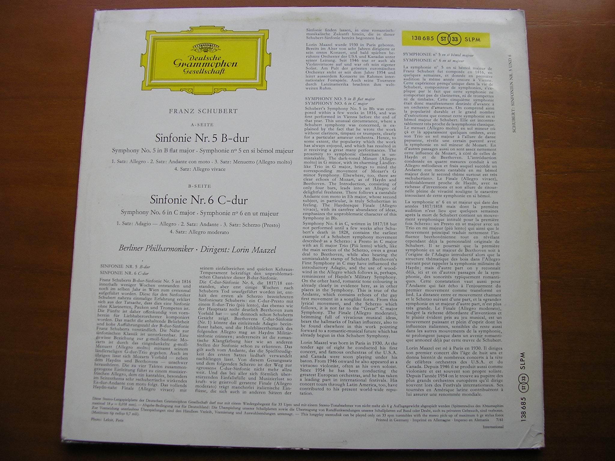 SCHUBERT: SYMPHONIES Nos. 5 & 6      MAAZEL / BERLIN PHILHARMONIC    138 685