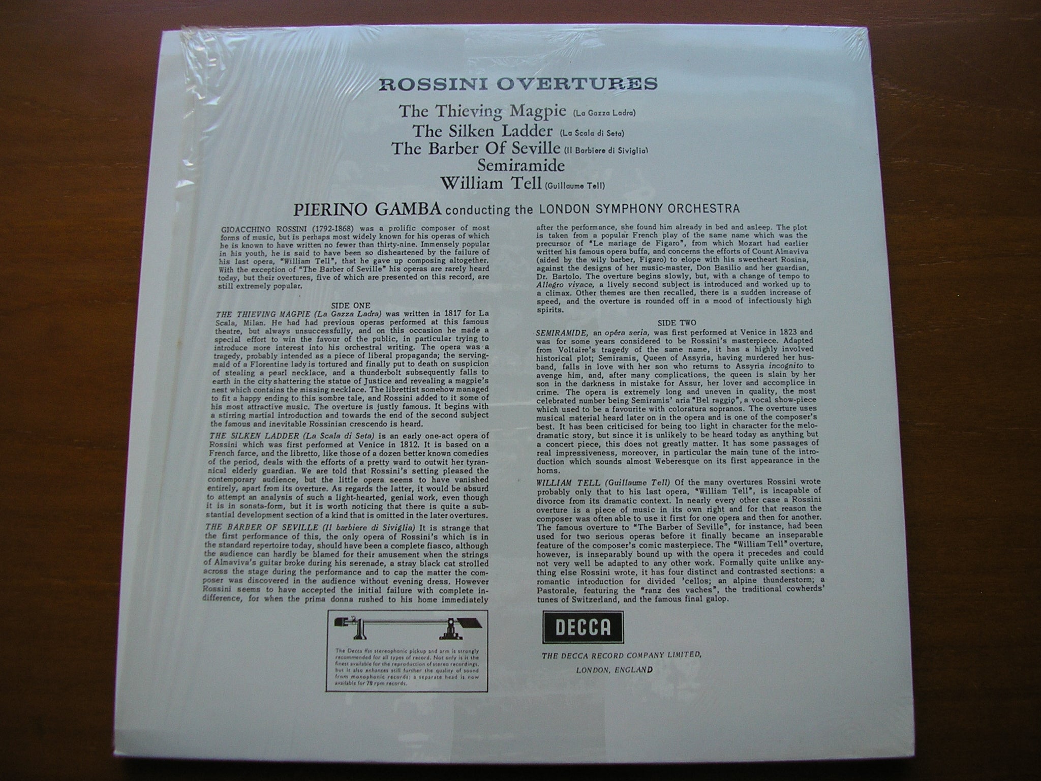 SXL 2266 ROSSINI: FIVE OVERTURES PIERINO GAMBA / LONDON SYMPHONY