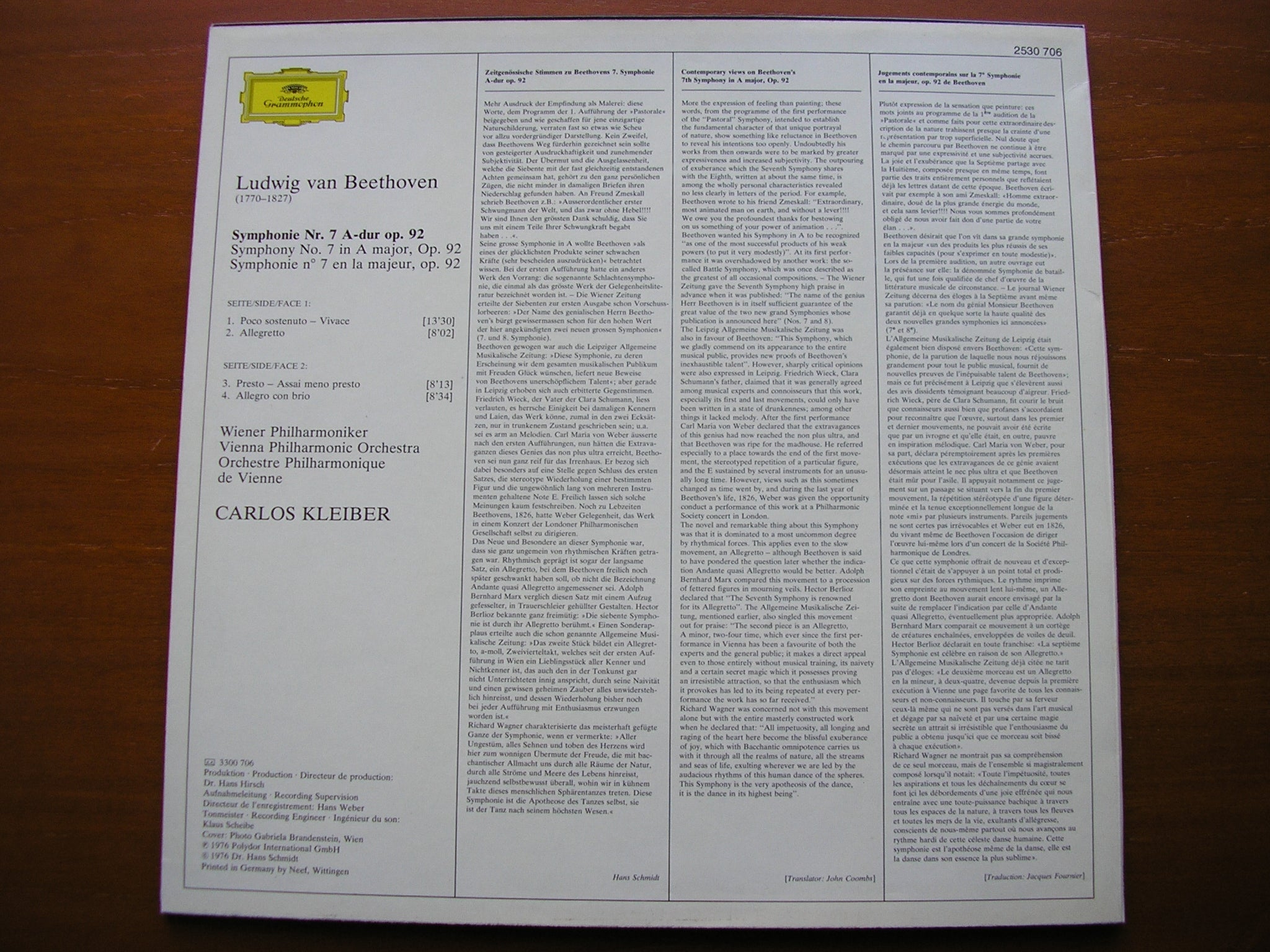 BEETHOVEN: SYMPHONY No. 7    KLEIBER / VIENNA PHILHARMONIC   2530 706