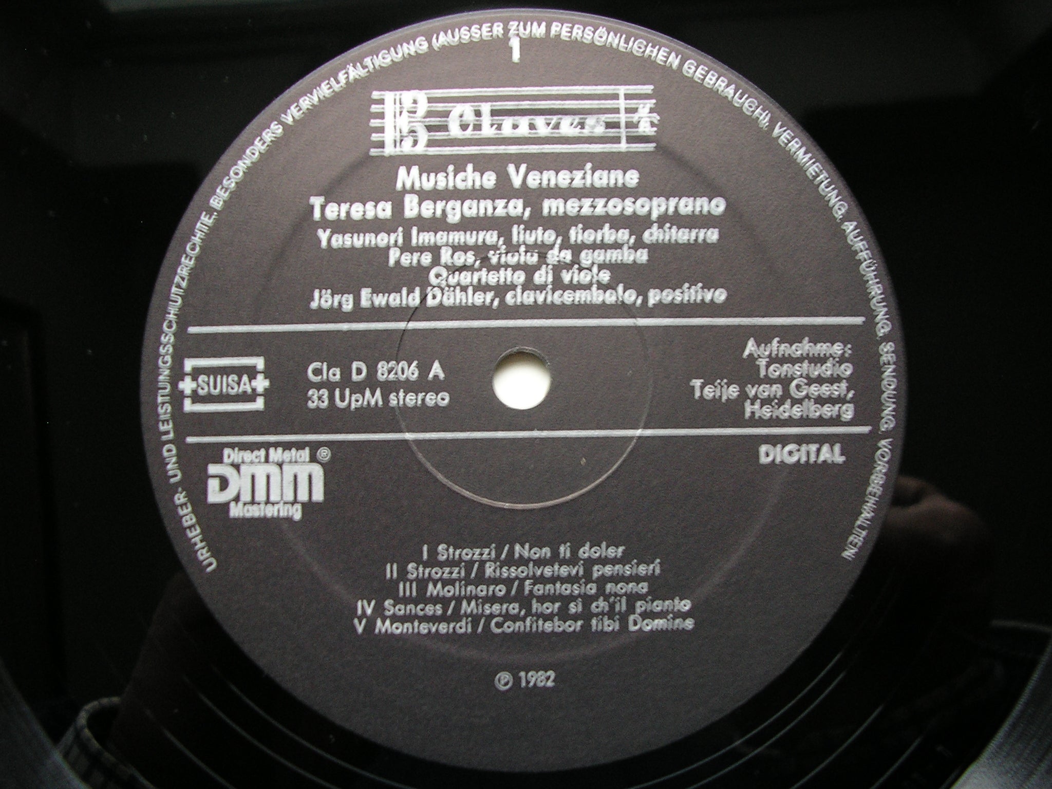 VENETIAN SONGS OF THE 16th & 17th CENTURIES      TERESA BERGANZA / INSTRUMENTALISTS / DAHLER   D 8206
