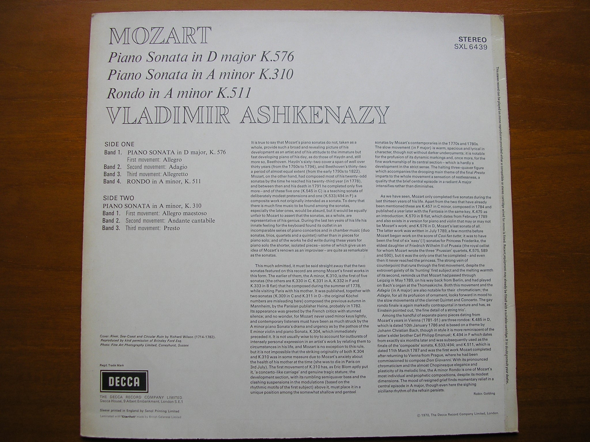 SXL 6439 MOZART: PIANO SONATAS  K310 & K576 / RONDO K511       ASHKENAZY     ED3