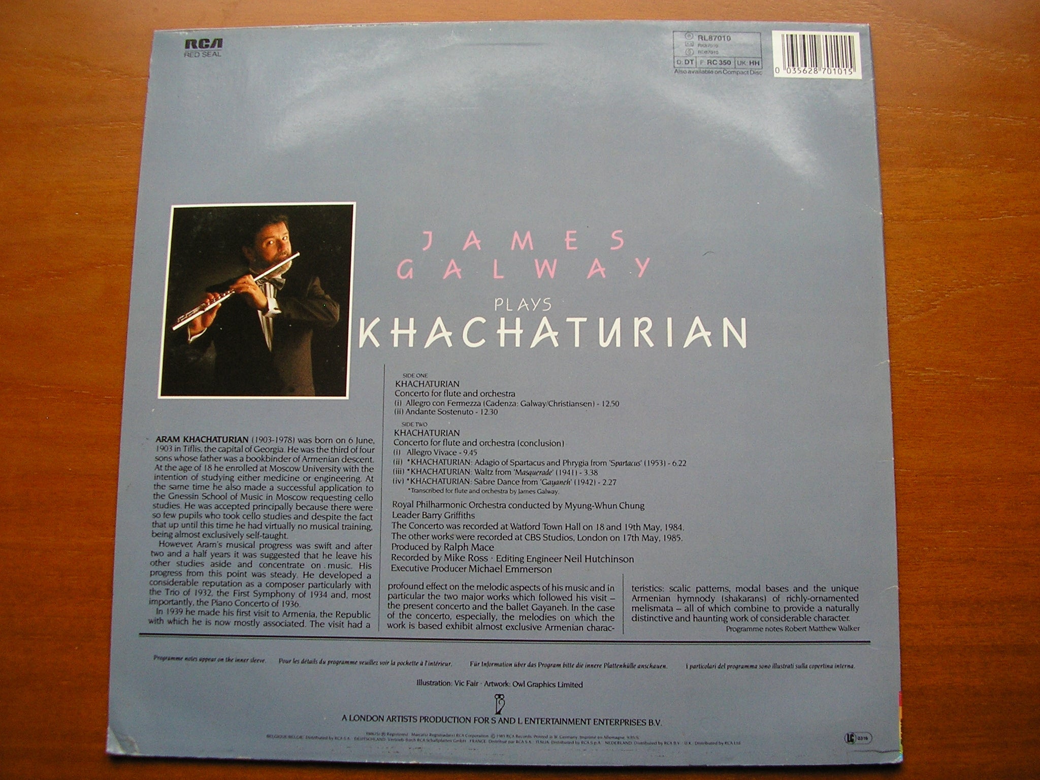 KHACHATURIAN: FLUTE CONCERTO / MUSIC FROM SPARTACUS / GAYANEH / MASQUERADE      GALWAY / ROYAL PHILHARMONIC / WHUN CHUNG     RL87010