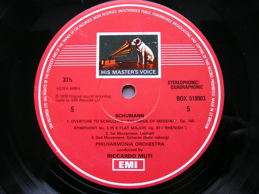 SCHUMANN: THE FOUR SYMPHONIES / TWO OVERTURES     RICCARDO MUTI / PHILHARMONIA   3LP     SLS 5199