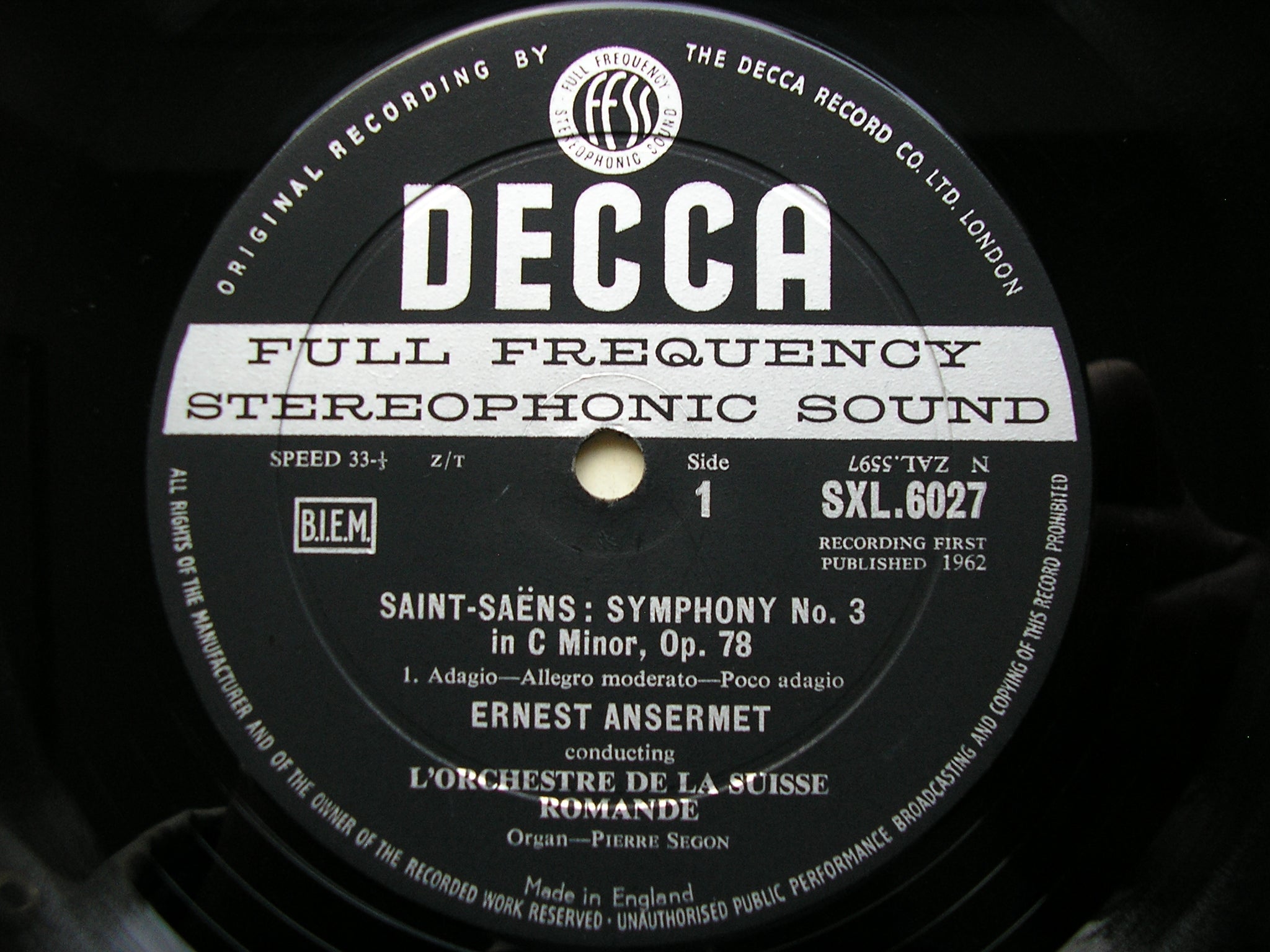 SXL 6027  SAINT-SAENS: SYMPHONY No. 3      ANSERMET / SUISSE ROMANDE     ED1
