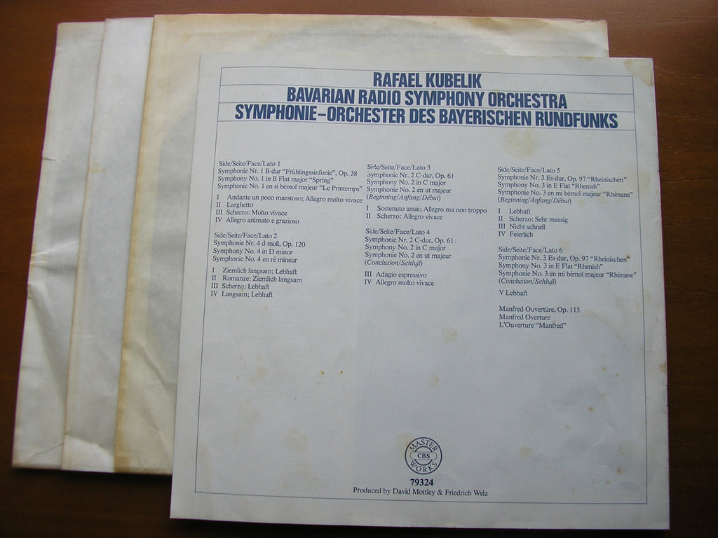 SCHUMANN: THE FOUR SYMPHONIES / MANFRED OVERTURE      KUBELIK / BAVARIAN RADIO SYMPHONY    3LP      79324
