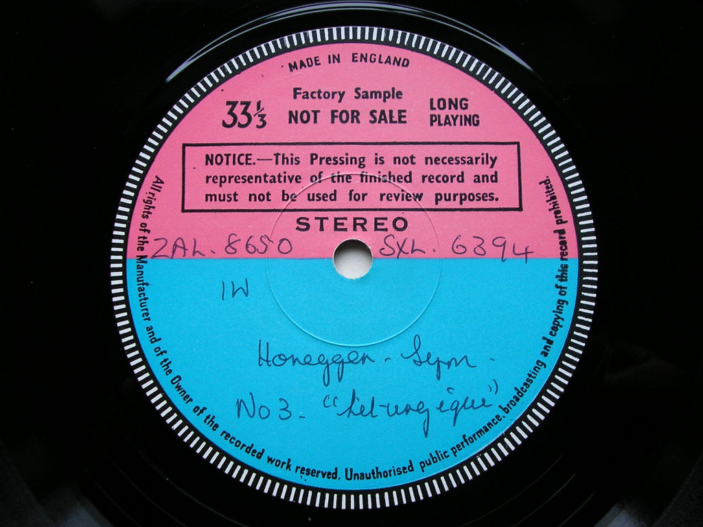 SXL 6394 HONEGGER: SYMPHONIES Nos. 3 & 4 ANSERMET / SUISSE ROMANDE test pressing