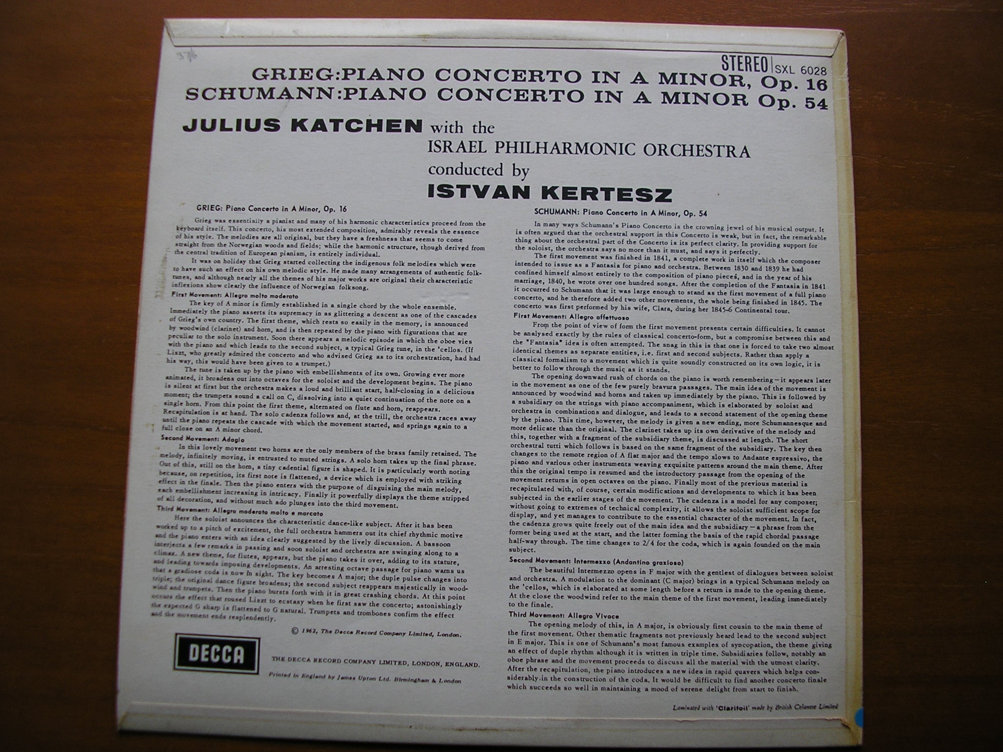 SXL 6028  GRIEG / SCHUMANN: PIANO CONCERTOS      KATCHEN / ISRAEL PHILHARMONIC / KERSTESZ      ED1
