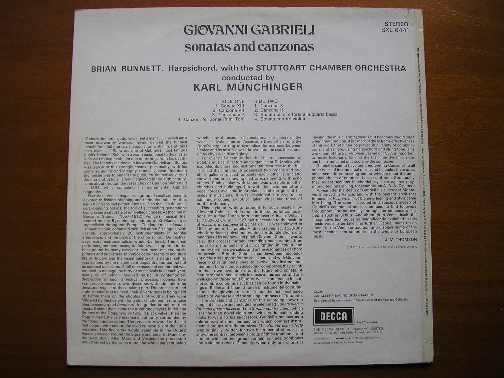 SXL 6441 GABRIELI: SONATAS & CANZONAS    RUNNETT / STUTTGART CHAMBER ORCHESTRA / MUNCHINGER     ED3