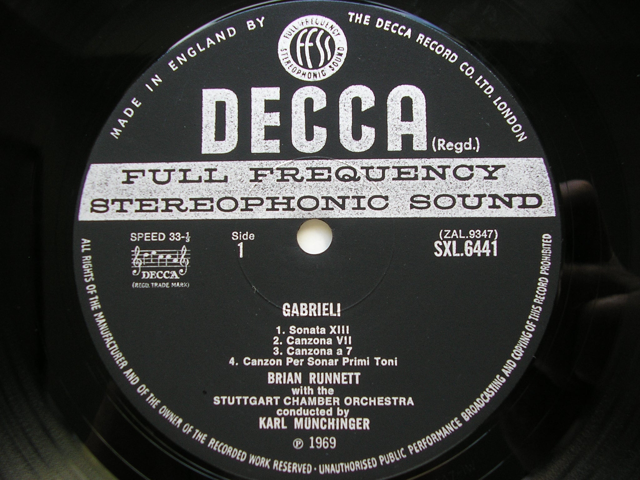 SXL 6441 GABRIELI: SONATAS & CANZONAS    RUNNETT / STUTTGART CHAMBER ORCHESTRA / MUNCHINGER     ED3