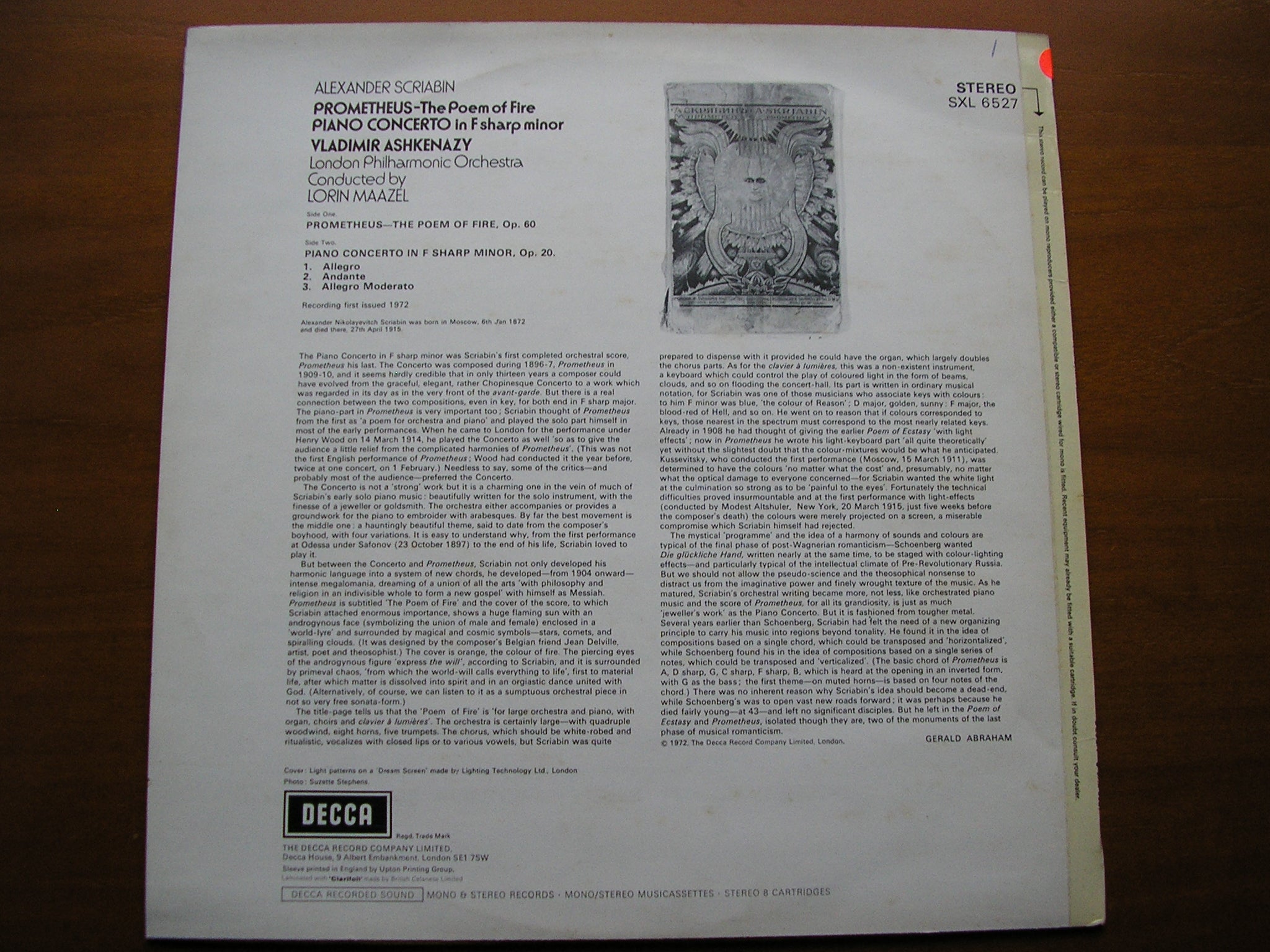 SXL 6527 SCRIABIN: PROMETHEUS / PIANO CONCERTO ASHKENAZY / LONDON PHILHARMONIC / MAAZEL test pressing