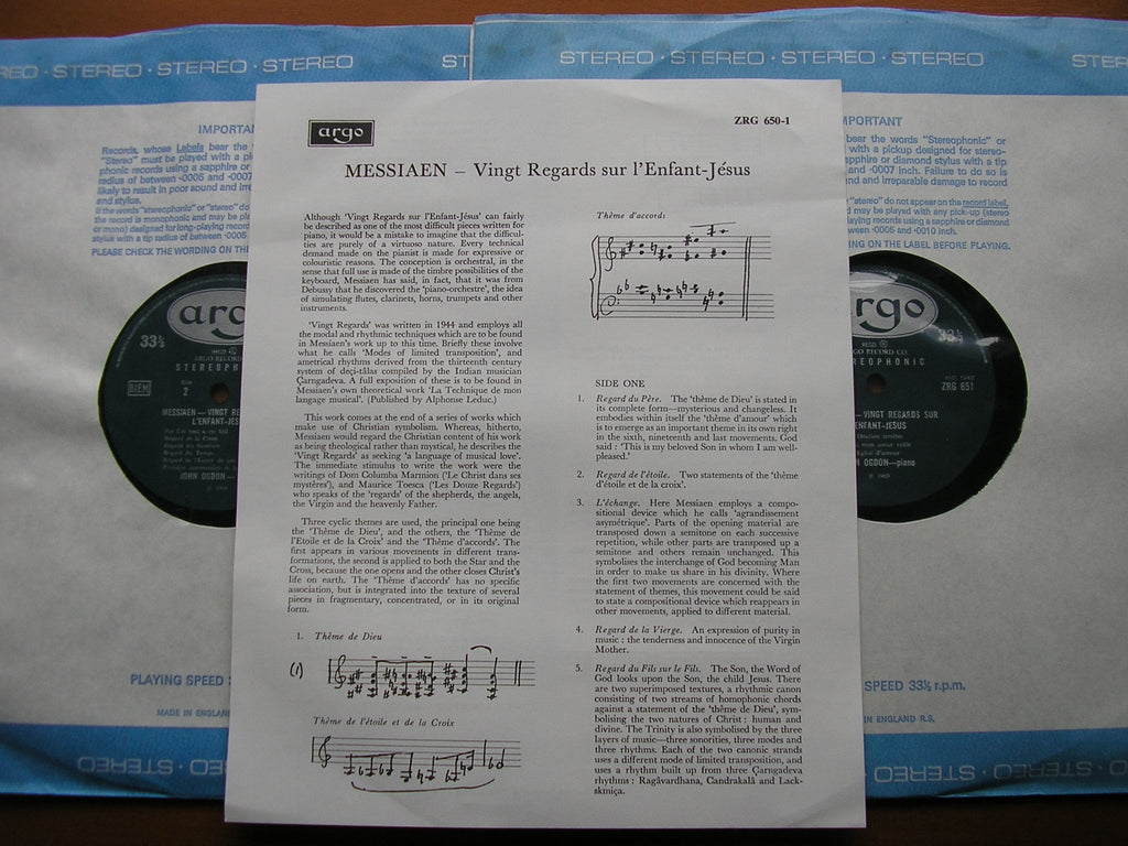 MESSIAEN: VINGT REGARDS SUR L'ENFANT JESUS       JOHN OGDON       2 LP      ZRG 650 / 1