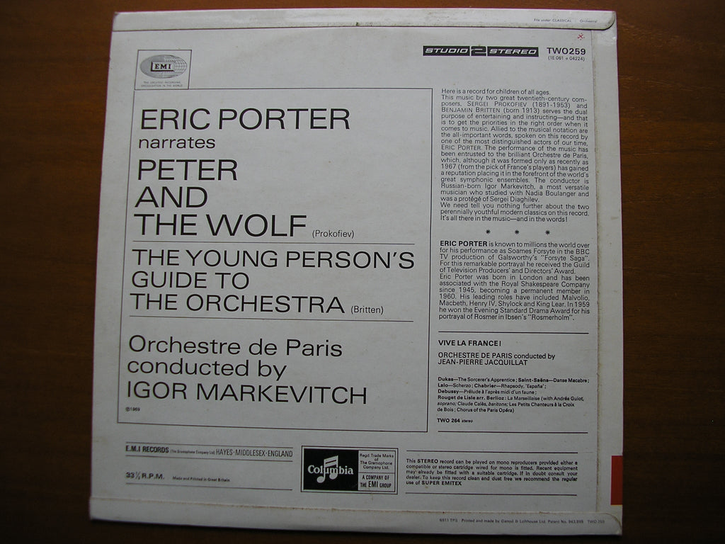 BRITTEN: YOUNG PERSON'S GUIDE TO THE ORCHESTRA / PROKOFIEV: PETER & THE WOLF   PORTER / ORCHESTRE DE PARIS / MARKEVITCH   TWO 259
