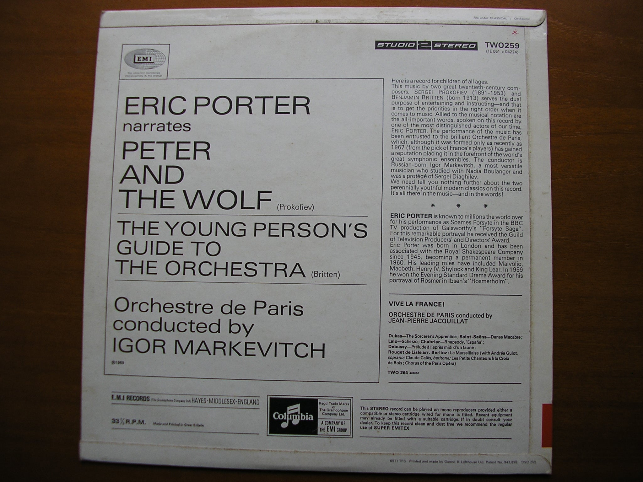 BRITTEN: YOUNG PERSON'S GUIDE TO THE ORCHESTRA / PROKOFIEV: PETER & THE WOLF   PORTER / ORCHESTRE DE PARIS / MARKEVITCH   TWO 259