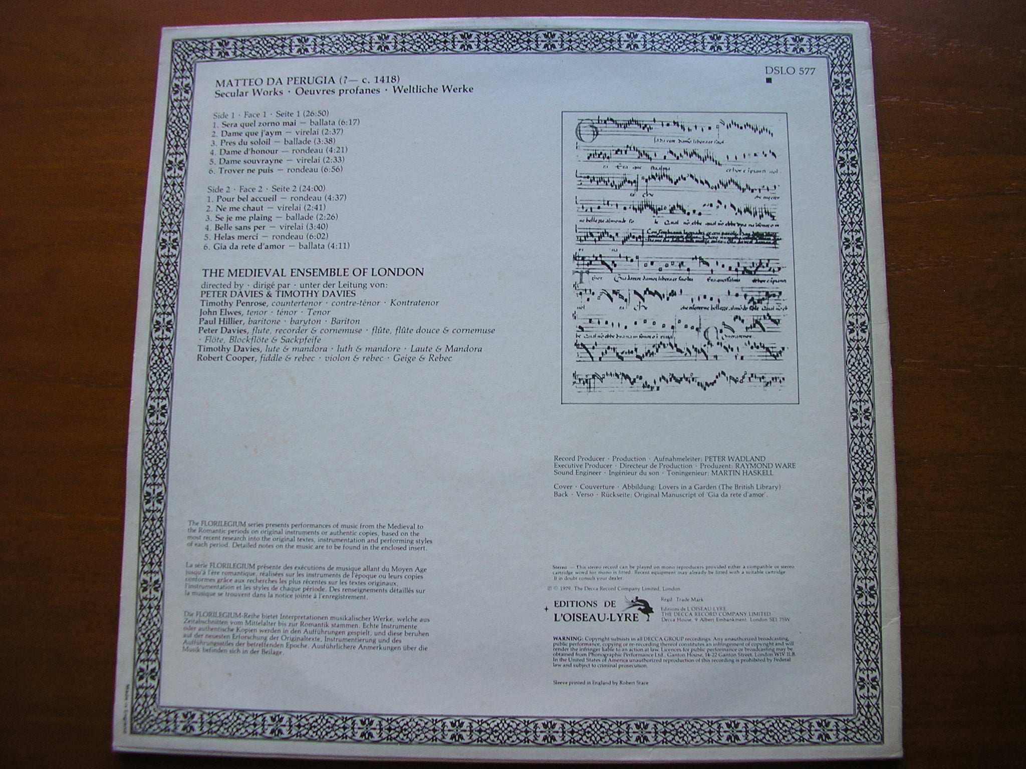 MATTEO DA PERUGIA: SECULAR WORKS THE MEDIEVAL ENSEMBLE OF LONDON DSLO 577