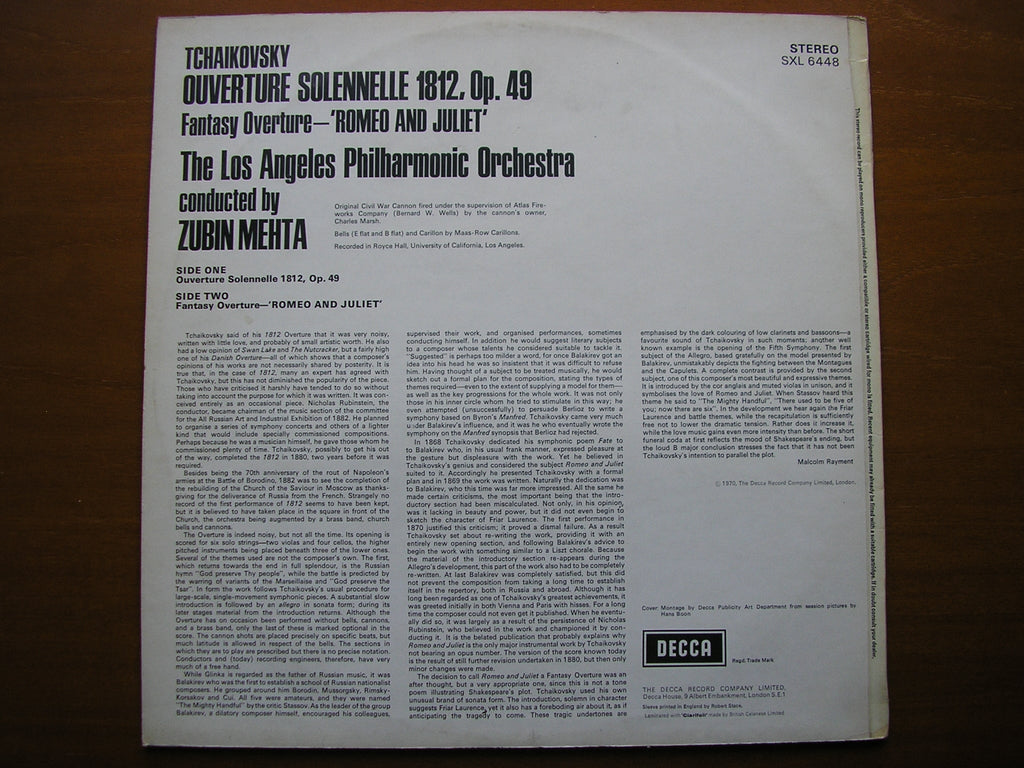 SXL 6448 TCHAIKOVSKY: 1812 OVERTURE / ROMEO & JULIET     MEHTA / LOS ANGELES PHILHARMONIC    ED3