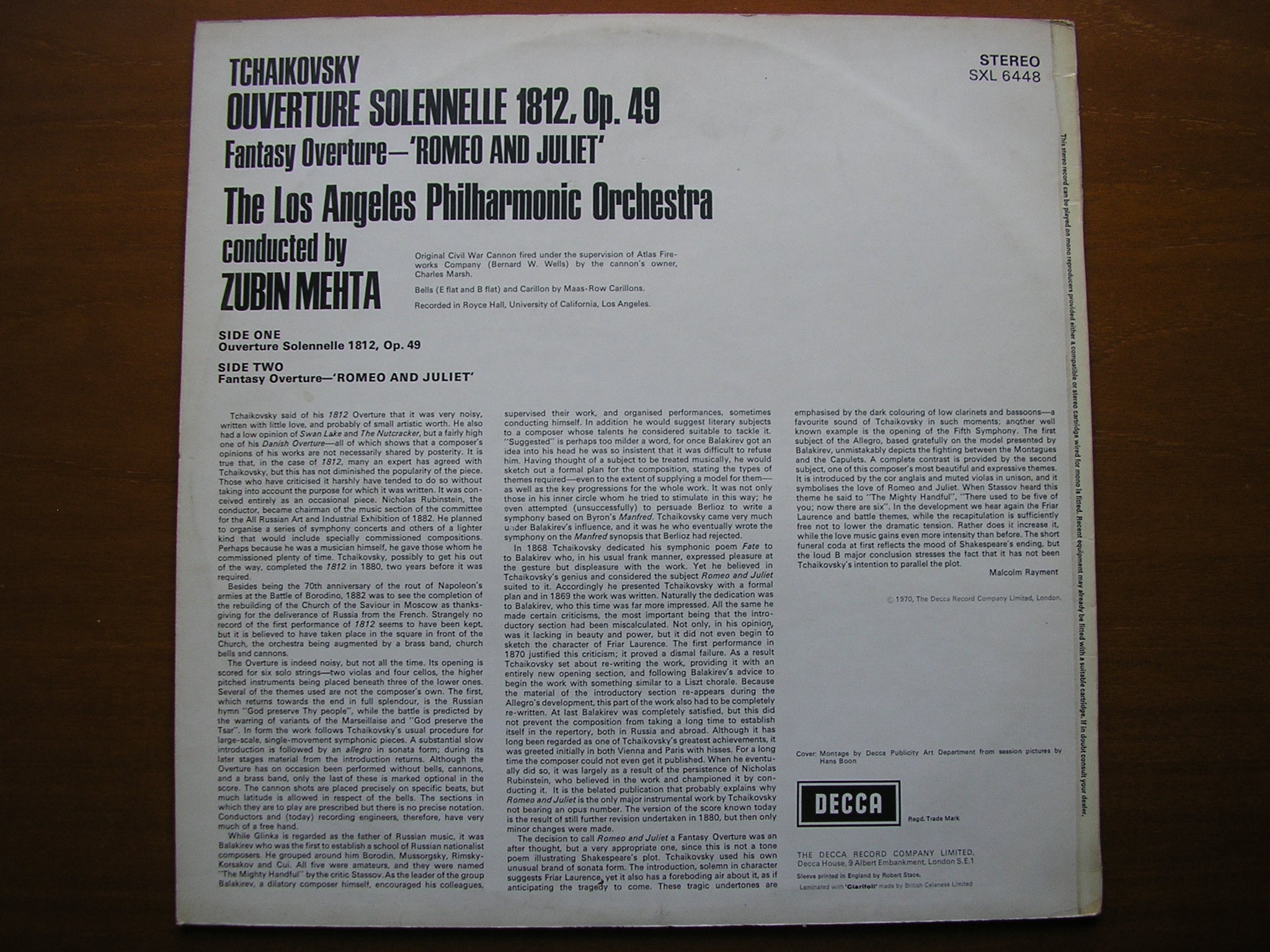 SXL 6448 TCHAIKOVSKY: 1812 OVERTURE / ROMEO & JULIET     MEHTA / LOS ANGELES PHILHARMONIC    ED3