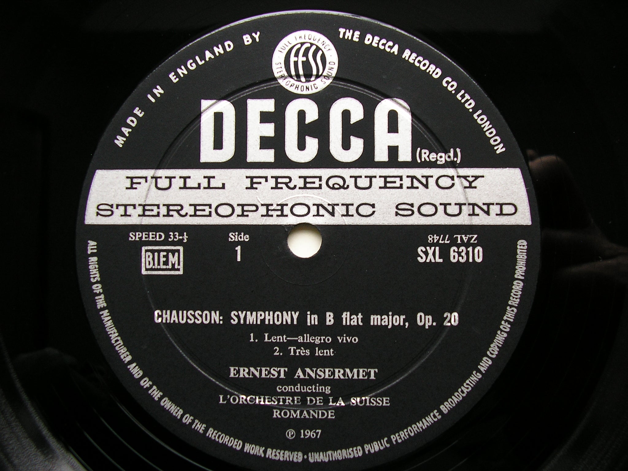SXL 6310  CHAUSSON: SYMPHONY in B / FRANCK; LES EOLIDES      ANSERMET / SUISSE ROMANDE    ED2