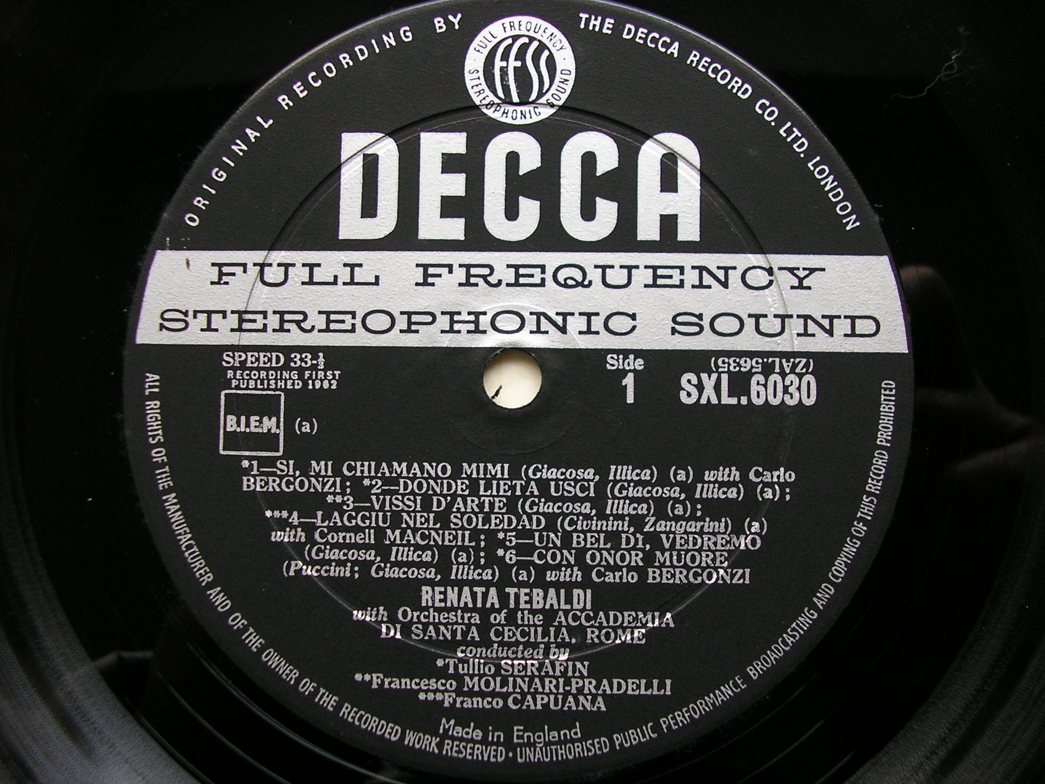 SXL 6030  THE BEST OF TEBALDI: OPERA ARIAS      RENATA TEBALDI / SERAFIN / MOLINARI-PRADELLI / CAPUANA       ED1