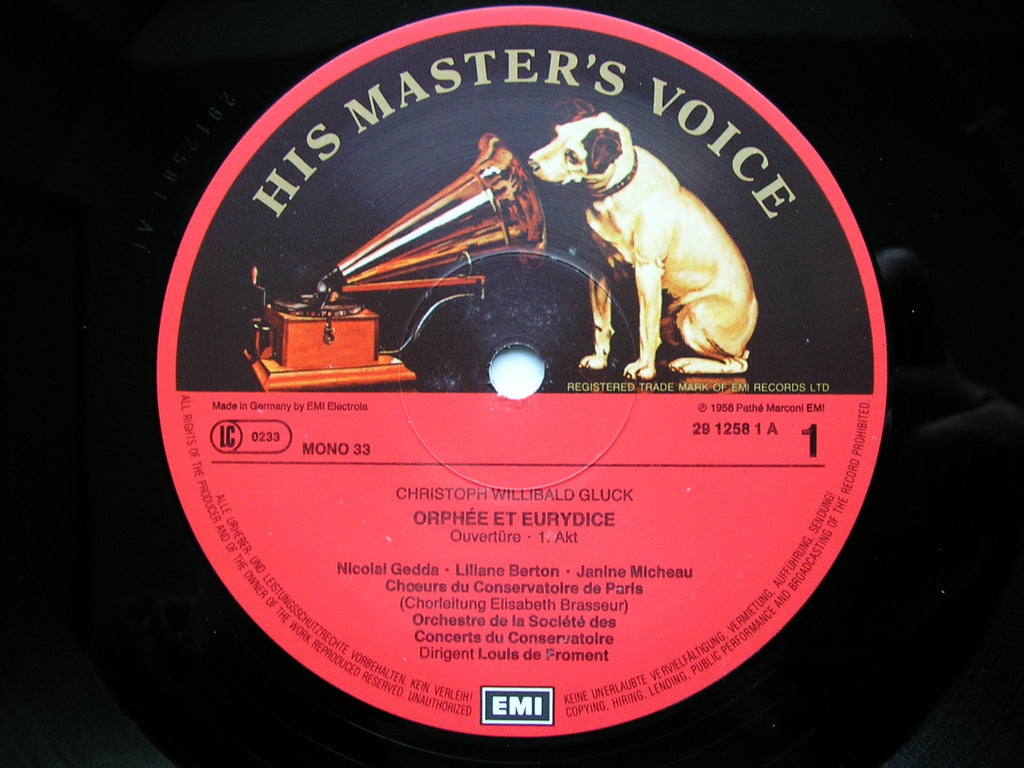 GLUCK: ORPHEE ET EURYDICE (1774)    GEDDA / MICHEAU / BERTON / PARIS CONSERVATOIRE / DE FROMENT     2LP    29 1258