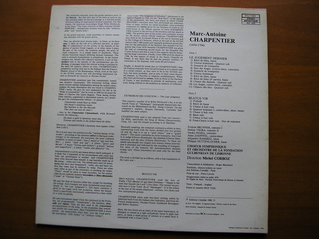CHARPENTIER: LE JUGEMENT DERNIER / BEATUS VIR     SOLOISTS / GULBENKIAN ORCHESTRA OF LISBON / CORBOZ     STU 71222