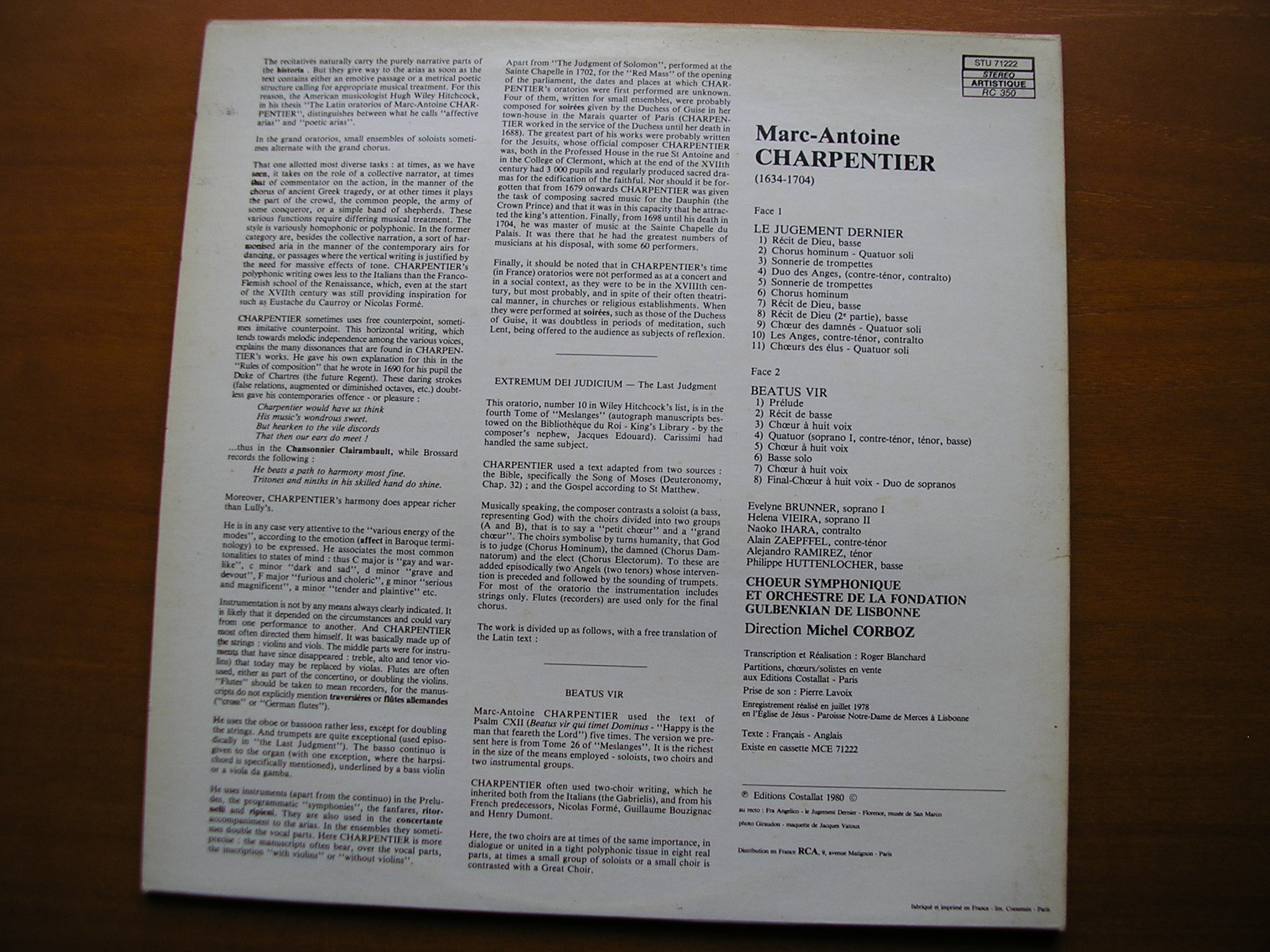 CHARPENTIER: LE JUGEMENT DERNIER / BEATUS VIR     SOLOISTS / GULBENKIAN ORCHESTRA OF LISBON / CORBOZ     STU 71222