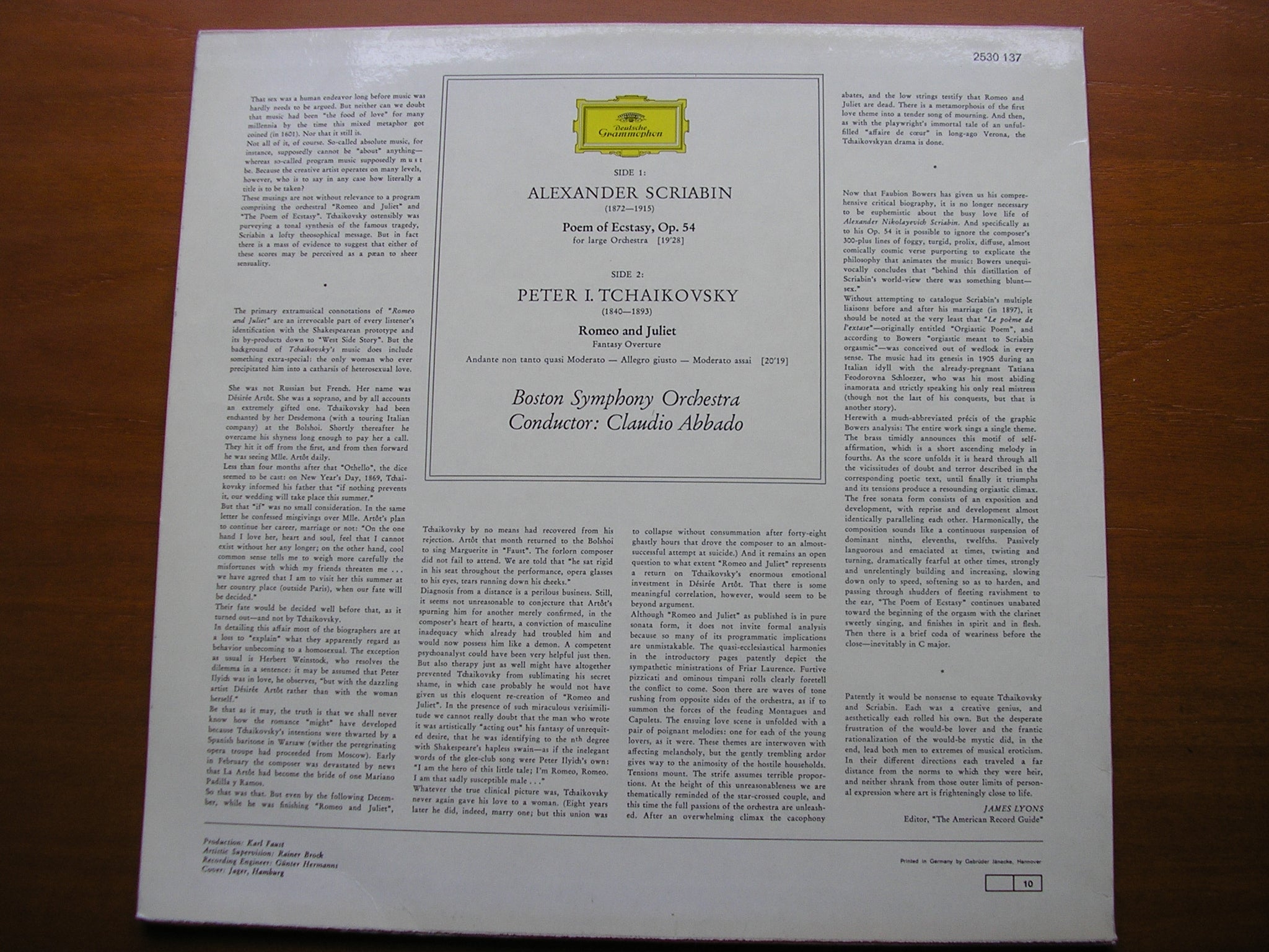 SCRIABIN: POEM OF ECSTASY / TCHAIKOVSKY: ROMEO & JULIET    ABBADO / BOSTON SYMPHONY    2530 137