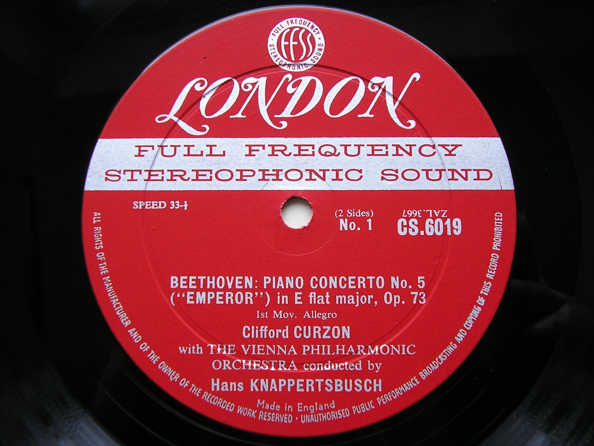 BEETHOVEN: PIANO CONCERTO No. 5     CURZON / VIENNA PHILHARMONIC / KNAPPERTSBUSCH     CS 6019