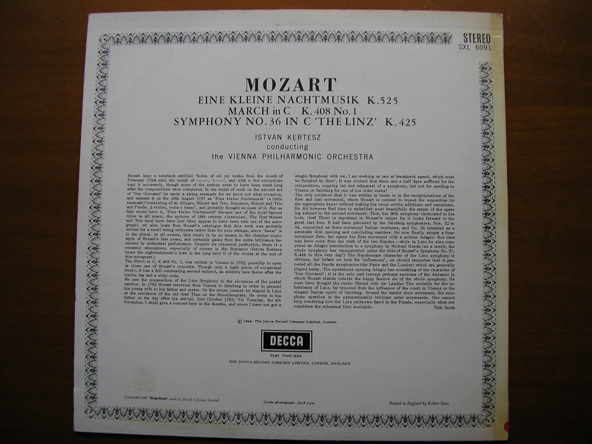 SXL 6091  MOZART: SYMPHONY No. 36 / EINE KLEINE NACHTMUSIK      KERTESZ / VIENNA PHILHARMONIC    ED3