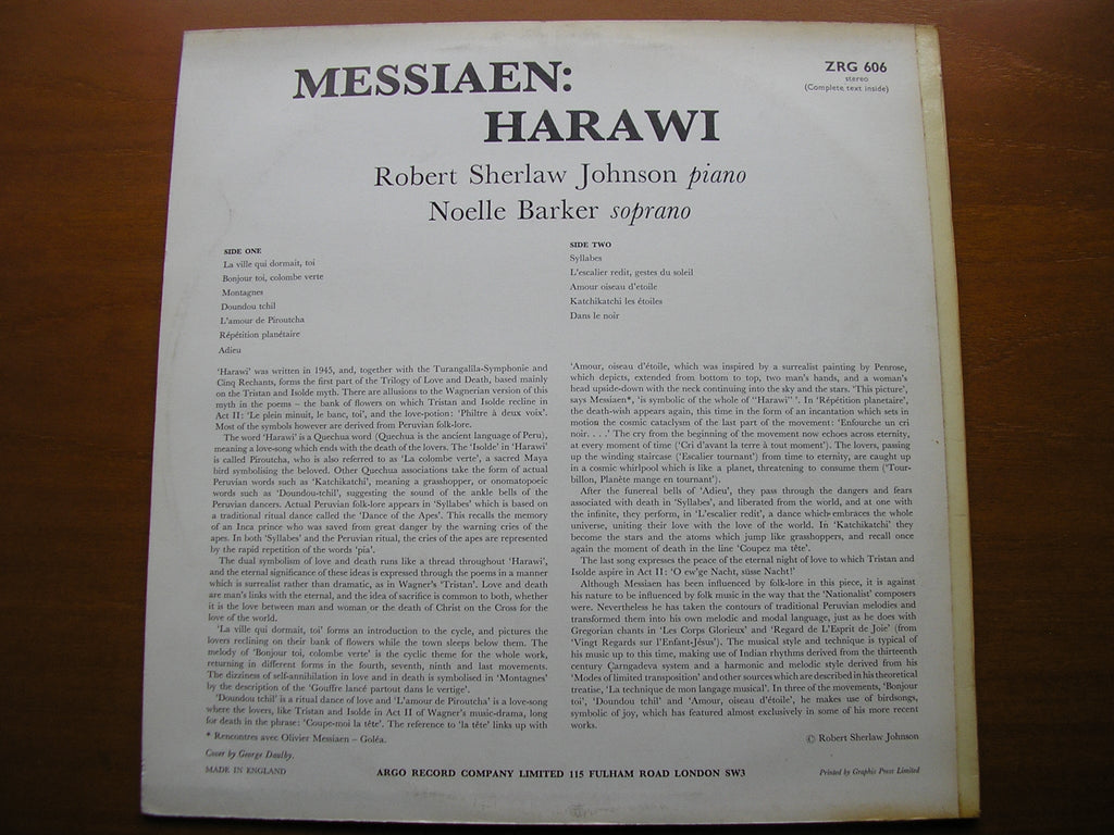 MESSIAEN: HARAWI       NOELLE BARKER / ROBERT SHERLAW JOHNSON      ZRG 606