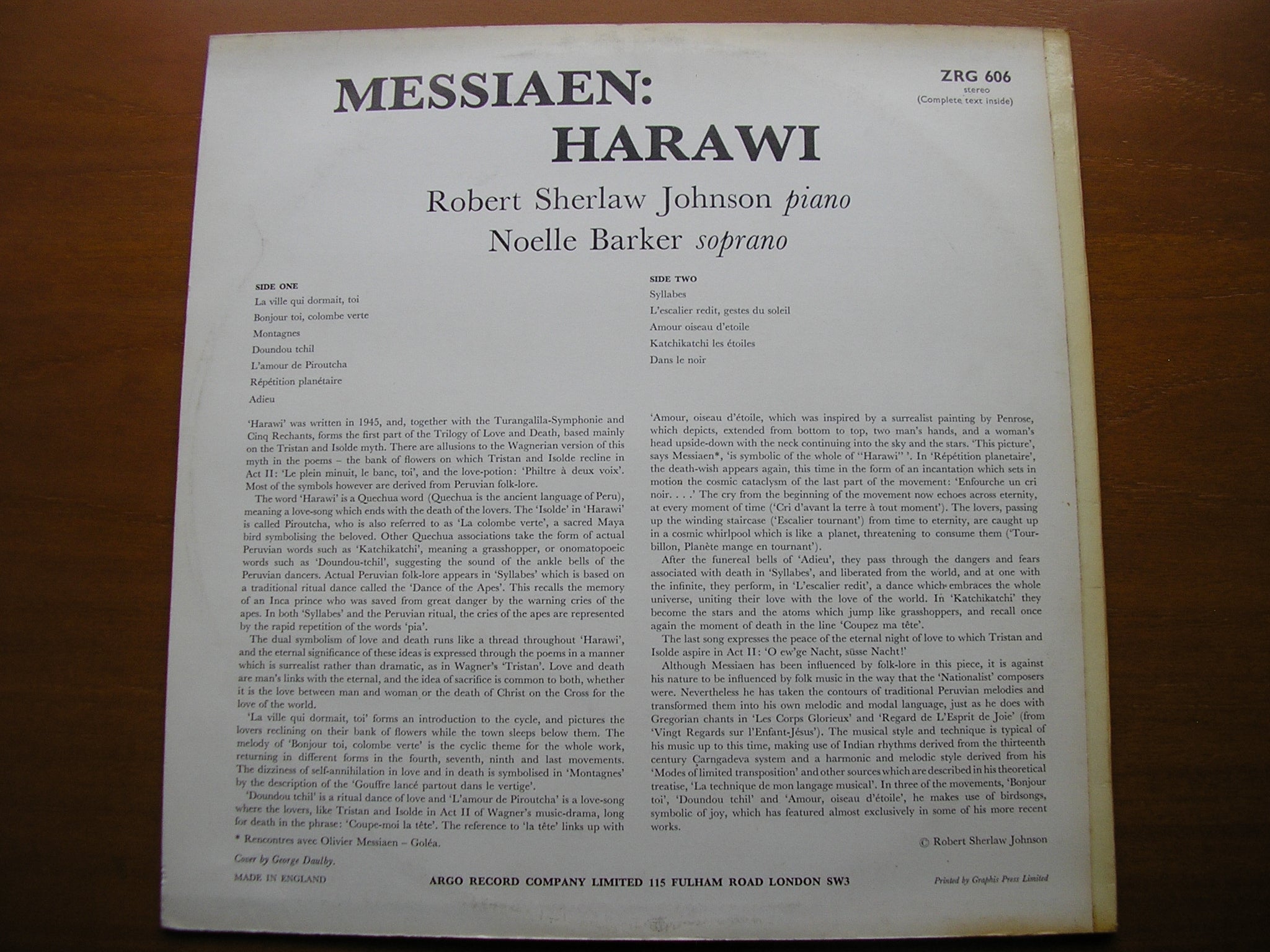 MESSIAEN: HARAWI       NOELLE BARKER / ROBERT SHERLAW JOHNSON      ZRG 606
