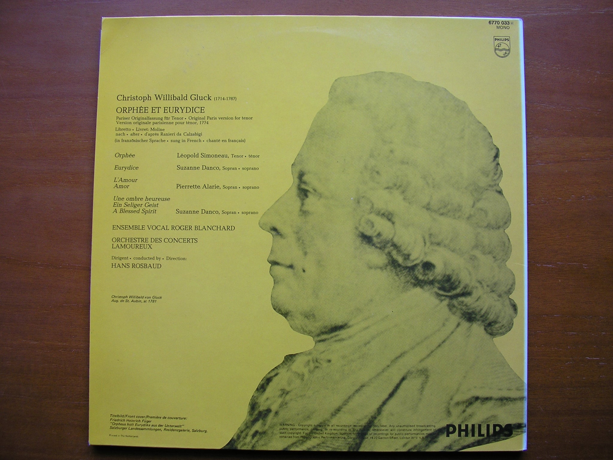GLUCK: ORPHEE ET EURYDICE (1774)   LEOPOLD SIMONEAU / PIERETTE ALARIE / SUZANNE DANCO / LAMOUREUX ORCHESTRA / ROSBAUD      2LP     6770 033