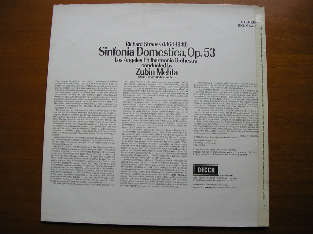 SXL 6442 STRAUSS: SINFONIA DOMESTICA     MEHTA / LOS ANGELES PHILHARMONIC     ED4
