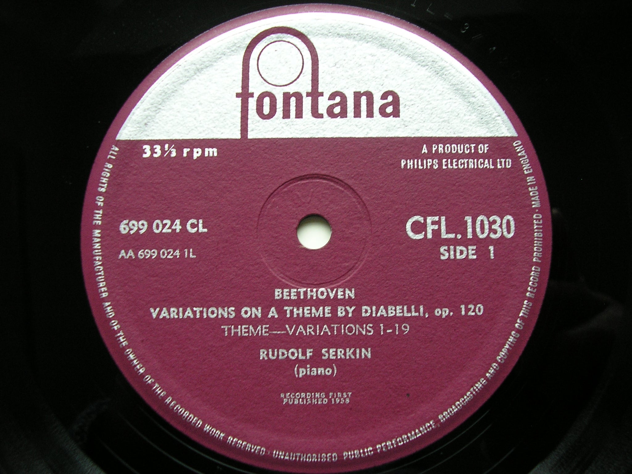 BEETHOVEN: DIABELLI VARIATIONS    RUDOLF SERKIN     CFL 1030